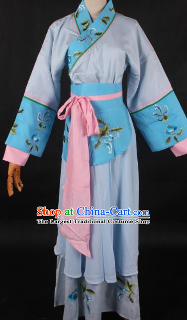 Chinese Traditional Shaoxing Opera Maidservant Blue Dress Ancient Peking Opera Servant Girl Costume for Women