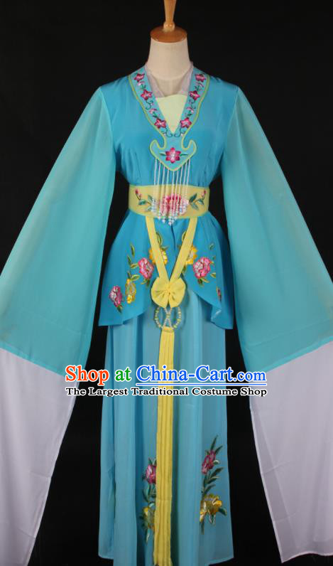 Chinese Traditional Shaoxing Opera A Dream in Red Mansions Blue Dress Ancient Peking Opera Maidservant Costume for Women