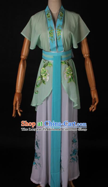 Traditional Chinese Shaoxing Opera Maidservant Light Green Dress Ancient Peking Opera Poor Lady Costume for Women