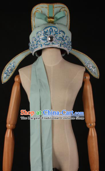 Traditional Chinese Shaoxing Opera Niche Blue Hat Ancient Childe Scholar Headwear for Men