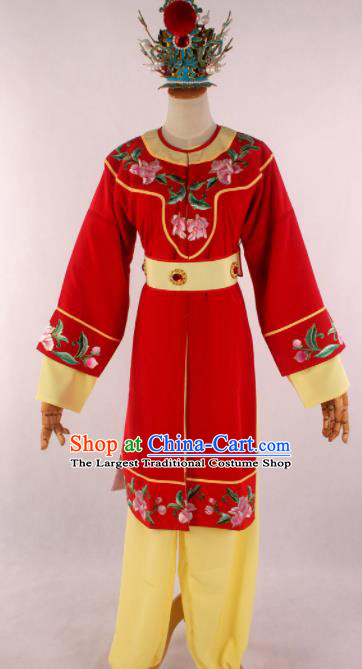 Traditional Chinese Shaoxing Opera Livehand Red Clothing Ancient Servant Costume for Men