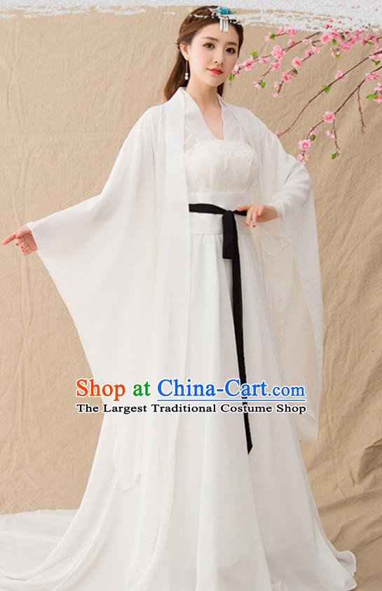 Chinese Ancient Drama Princess Goddess White Hanfu Dress Traditional Tang Dynasty Imperial Consort Replica Costumes for Women