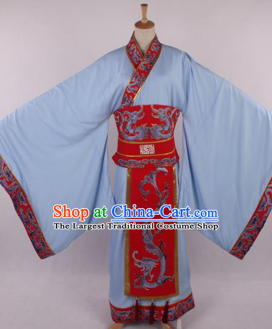 Traditional Chinese Shaoxing Opera Niche Embroidered Blue Clothing Ancient Han Dynasty Minister Costume for Men