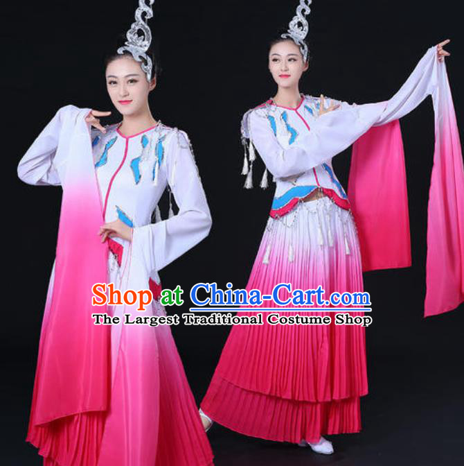 Traditional Chinese Classical Dance Cai Wei Costume Water Sleeve Dance Rosy Dress for Women