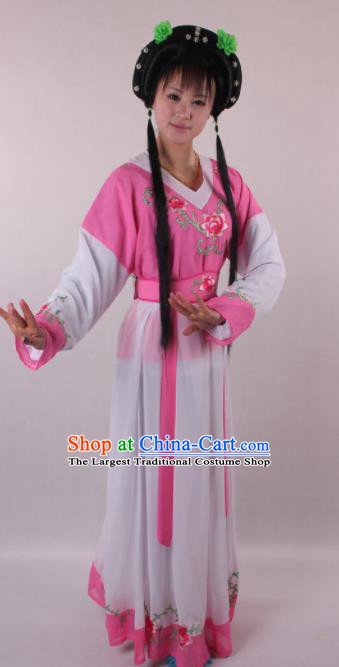 Professional Chinese Shaoxing Opera Servant Girl Pink Dress Ancient Traditional Peking Opera Young Lady Costume for Women