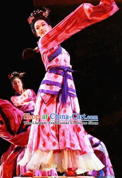 Chinese Beautiful Dance Xiang He Ge Pink Costume Traditional Water Sleeve Dance Classical Dance Competition Dress for Women