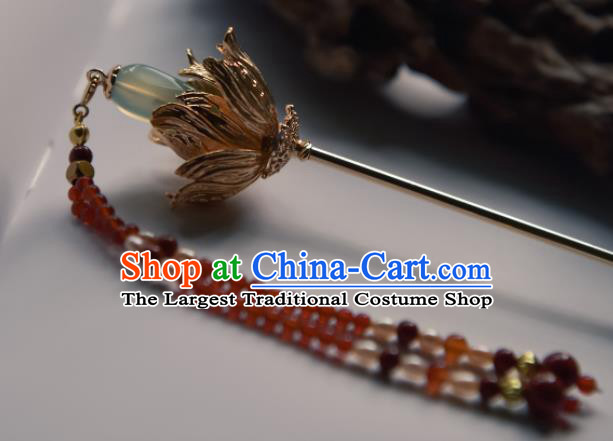 Chinese Ancient Princess Hair Accessories Traditional Hanfu Garnet Tassel Magnolia Hairpins for Women