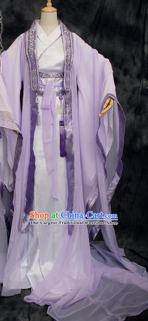 Traditional Chinese Cosplay Swordsman Lilac Costume Ancient Royal Highness Hanfu Clothing for Men