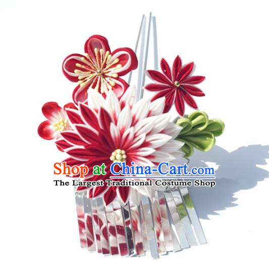 Japanese Geisha Kimono Hair Accessories Traditional Red Sakura Chrysanthemum Hairpins for Women