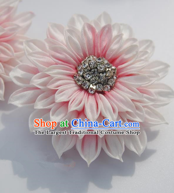 Japanese Geisha Kimono Pink Daisy Hair Claw Hairpins Traditional Yamato Hair Accessories for Women