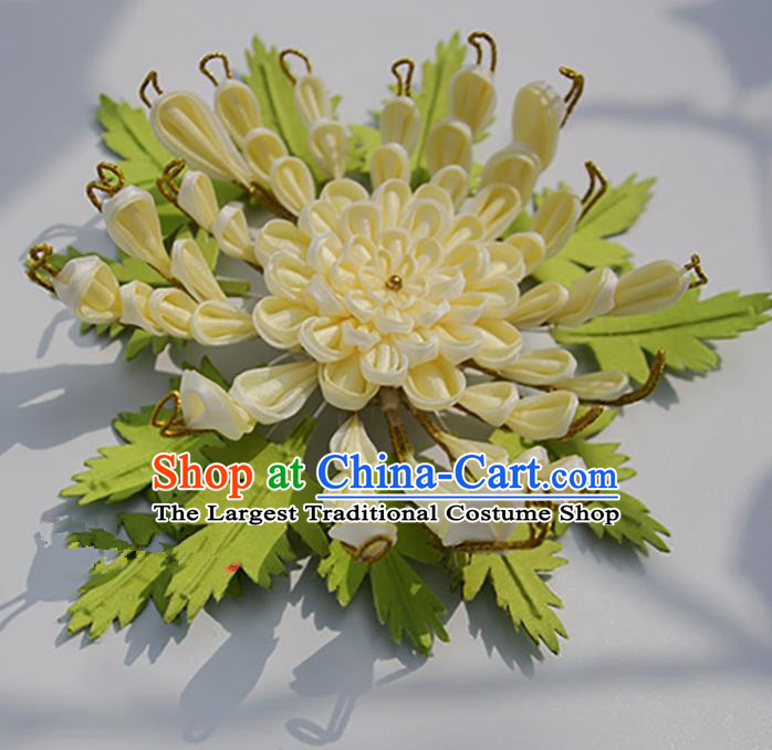 Japanese Geisha Kimono Yellow Chrysanthemum Hair Claw Hairpins Traditional Yamato Hair Accessories for Women