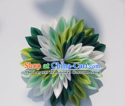 Japanese Geisha Kimono Green Chrysanthemum Hair Claw Hairpins Traditional Yamato Hair Accessories for Women