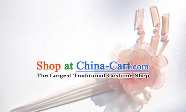 Japanese Geisha Kimono Pink Peony Tassel Hairpins Traditional Yamato Hair Accessories for Women