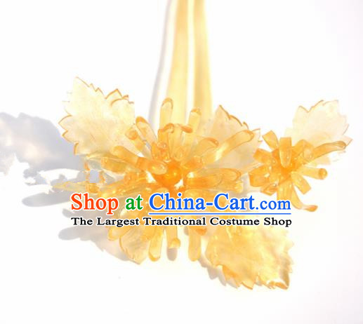 Japanese Geisha Kimono Yellow Chrysanthemum Hairpins Traditional Yamato Hair Accessories for Women