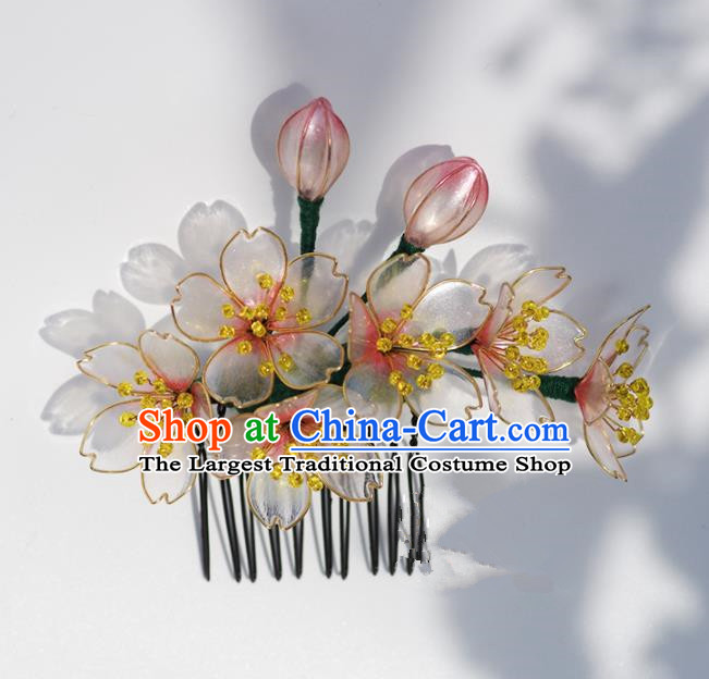 Japanese Geisha Kimono Pink Sakura Hair Comb Hairpins Traditional Yamato Hair Accessories for Women