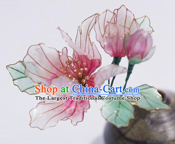 Japanese Geisha Kimono Pink Hibiscus Hairpins Traditional Yamato Hair Accessories for Women