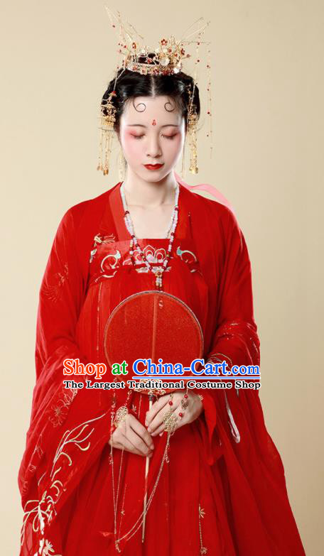 Traditional Chinese Tang Dynasty Bride Wedding Historical Costume Ancient Drama Princess Red Hanfu Dress for Women