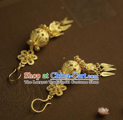 Chinese Ancient Court Golden Earrings Traditional Princess Hanfu Jewelry Accessories for Women