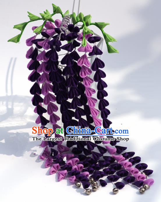 Japanese Geisha Kimono Deep Purple Wisteria Tassel Hairpins Traditional Yamato Hair Accessories for Women