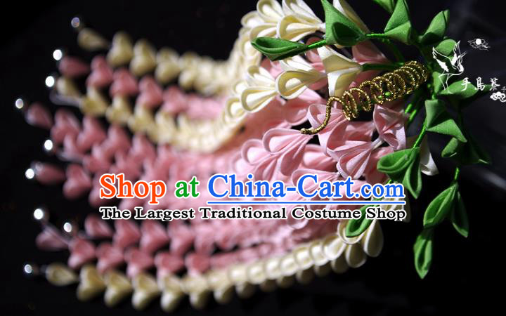 Japanese Geisha Kimono Pink Wisteria Tassel Hairpins Traditional Yamato Hair Accessories for Women