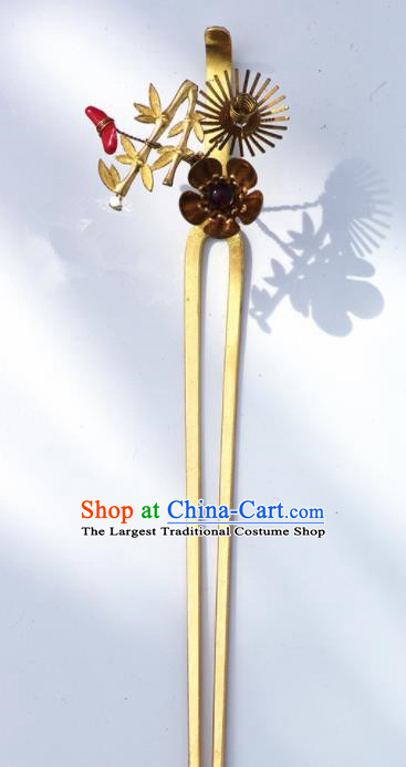 Japanese Geisha Kimono Bamboo Plum Hairpins Traditional Yamato Hair Accessories for Women