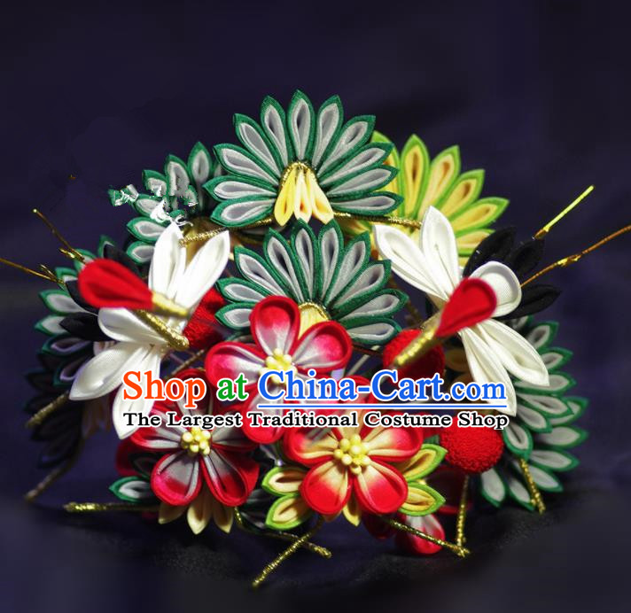 Japanese Geisha Kimono Chrysanthemum Cranes Hairpins Traditional Yamato Hair Accessories for Women