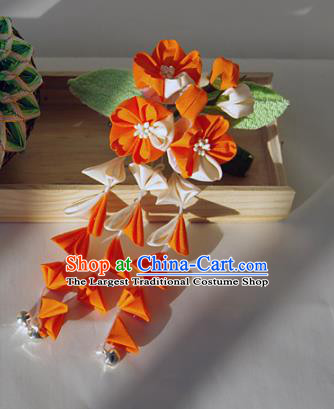 Japanese Geisha Kimono Orange Sakura Tassel Hair Claw Hairpins Traditional Yamato Hair Accessories for Women