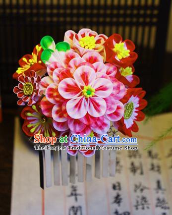 Japanese Geisha Kimono Pink Peony Sakura Hair Claw Tassel Hairpins Traditional Yamato Hair Accessories for Women