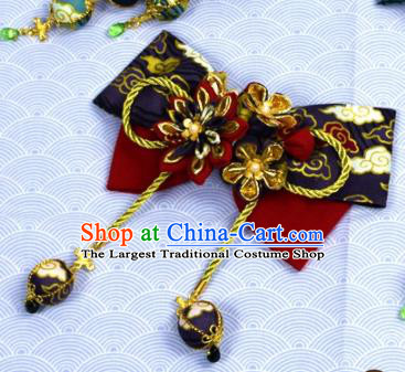 Japanese Geisha Kimono Bowknot Bells Tassel Hair Claw Hairpins Traditional Yamato Hair Accessories for Women