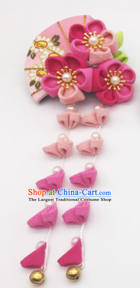 Japanese Geisha Oiran Kimono Rosy Sakura Tassel Hair Claw Hairpins Traditional Yamato Hair Accessories for Women