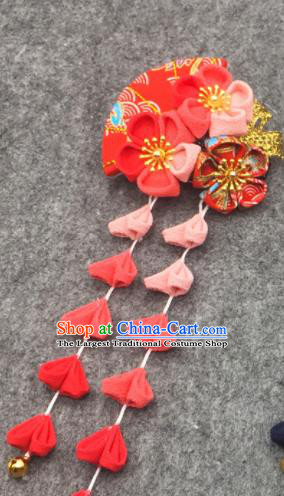 Japanese Geisha Oiran Kimono Red Sakura Tassel Hair Claw Hairpins Traditional Yamato Hair Accessories for Women