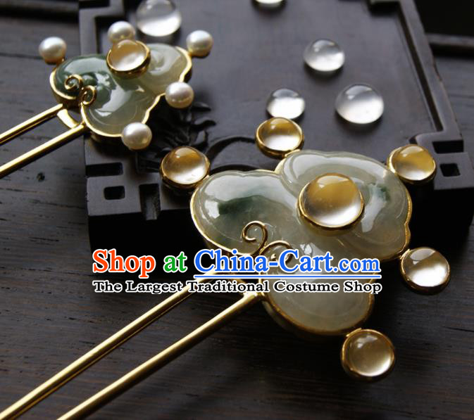 Chinese Ancient Ming Dynasty Queen Jade Hairpins Hair Clip Traditional Hanfu Hair Accessories for Women