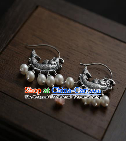 Chinese Ancient Court Carp Tassel Earrings Traditional Princess Hanfu Jewelry Accessories for Women