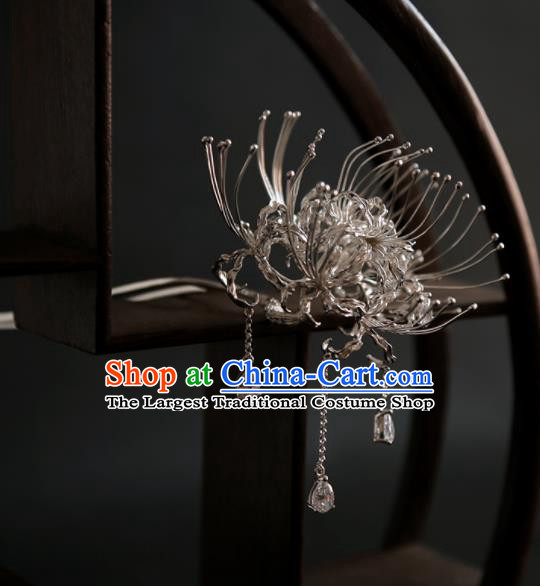 Chinese Ancient Ming Dynasty Sliver Manjusaka Tassel Hairpins Traditional Hanfu Hair Accessories for Women