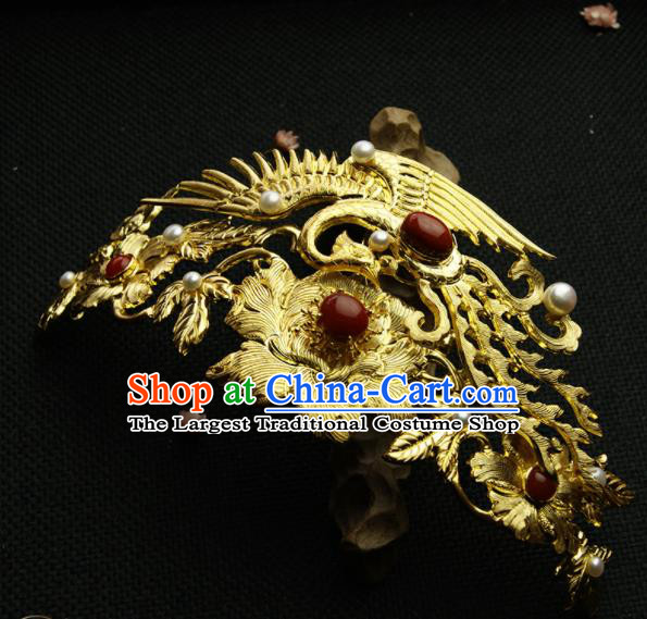 Chinese Ancient Ming Dynasty Golden Crane Peony Hairpins Hair Crown Traditional Hanfu Hair Accessories for Women