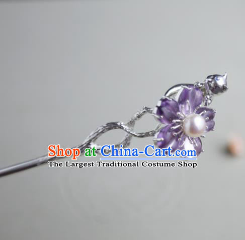 Chinese Ancient Princess Purple Cherry Blossom Hairpins Traditional Hanfu Hair Clip Hair Accessories for Women