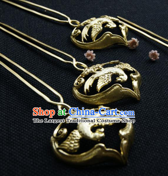 Chinese Ancient Tang Dynasty Queen Golden Parrot Hairpins Traditional Hanfu Hair Accessories for Women