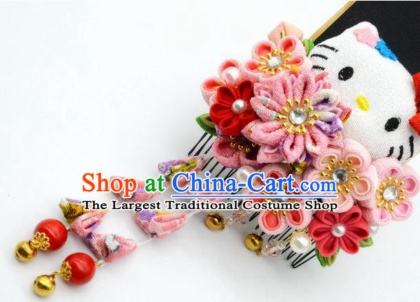 Japanese Geisha Oiran Kimono Pink Chrysanthemum Sakura Tassel Hair Comb Hairpins Traditional Yamato Hair Accessories for Women