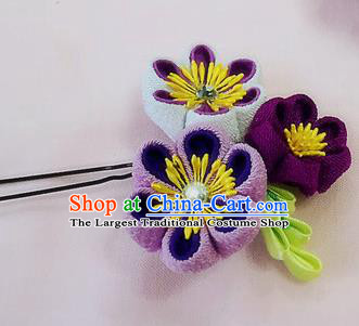 Japanese Geisha Courtesan Kimono Purple Sakura Hairpins Traditional Yamato Hair Accessories for Women