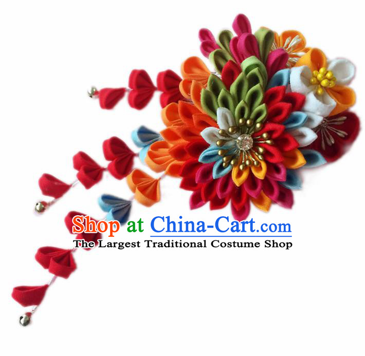 Japanese Geisha Courtesan Kimono Rosy Chrysanthemum Hair Comb Hairpins Traditional Yamato Hair Accessories for Women