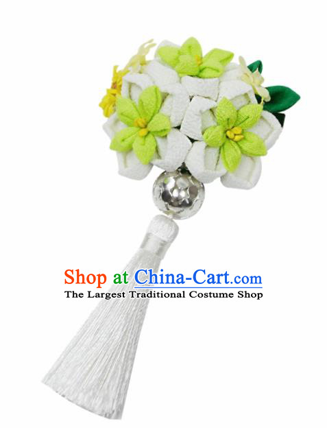 Japanese Geisha Oiran Green Sakura Tassel Hair Claw Hairpins Traditional Yamato Hair Accessories for Women