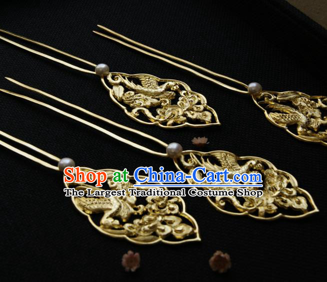 Chinese Ancient Tang Dynasty Queen Golden Parrot Hair Clip Hairpins Traditional Hanfu Hair Accessories for Women