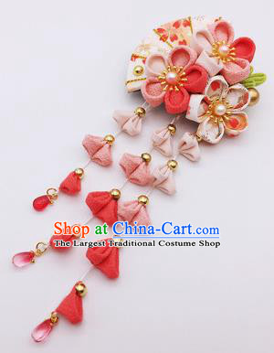 Japanese Geisha Courtesan Kimono Pink Sakura Fan Hair Claw Hairpins Traditional Yamato Hair Accessories for Women