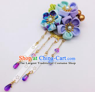 Japanese Geisha Courtesan Kimono Purple Sakura Tassel Hair Claw Hairpins Traditional Yamato Hair Accessories for Women
