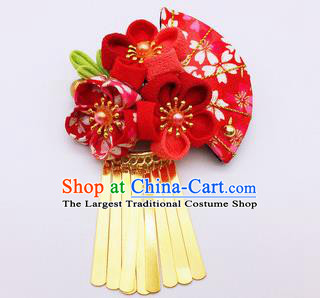 Japanese Geisha Courtesan Kimono Red Sakura Hair Claw Hairpins Traditional Yamato Hair Accessories for Women