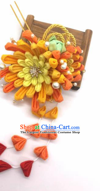 Japanese Geisha Courtesan Kimono Yellow Chrysanthemum Hairpins Traditional Yamato Hair Accessories for Women