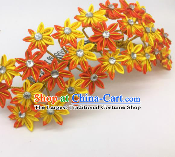 Japanese Geisha Courtesan Kimono Maple Leaf Hair Comb Hairpins Traditional Yamato Hair Accessories for Women