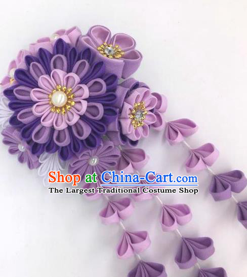 Japanese Geisha Courtesan Kimono Purple Peony Hair Claw Tassel Hairpins Traditional Yamato Hair Accessories for Women