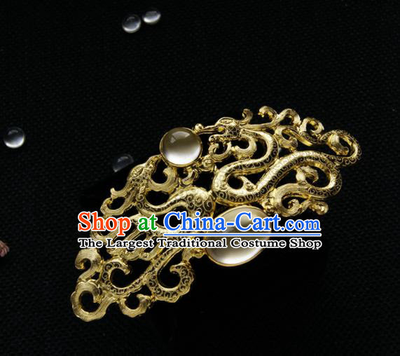 Chinese Ancient Tang Dynasty Queen Golden Dragon Hair Comb Opal Hairpins Traditional Hanfu Hair Accessories for Women