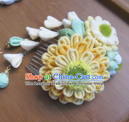 Japanese Geisha Courtesan Sunflower Hair Comb Hairpins Traditional Yamato Kimono Hair Accessories for Women